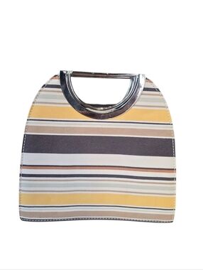 Top Handle Canvas Brown Yellow Cream Stripe Handbag